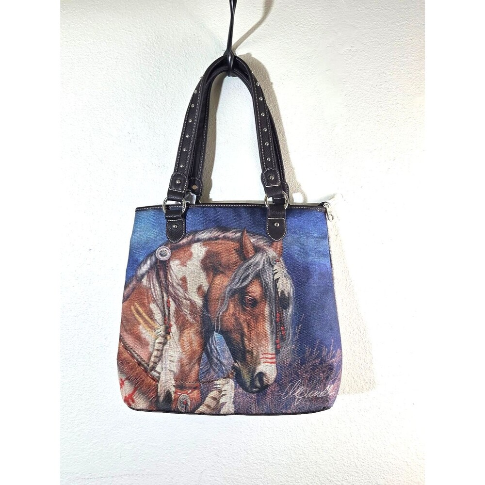 Montana West Horse Canvas Tote Bag NWT Laurie Prindle Western Cowgirl Shoulder